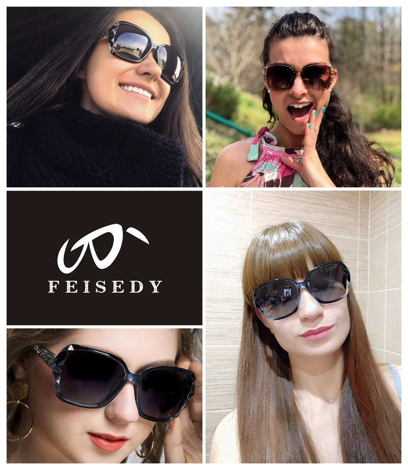 [Australia] - FEISEDY Polarized Women Square Sunglasses Sparkling Composite Shiny Frame B2289 1 Blue/Fade Smoke 56 Millimeters 