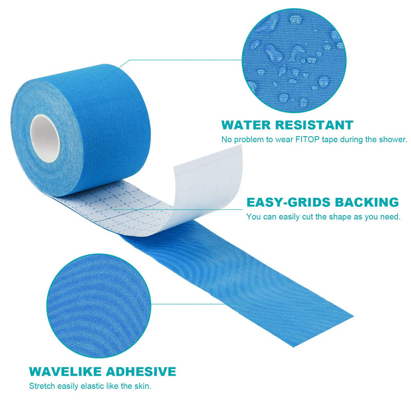 [Australia] - FITOP Kinesiology Tape 2" X 16.4', Kinesthetic Tape Roll (2 Rolls Sky Blue), Pain Relief of Muscles & Joint, Recovery Sports Injuries 