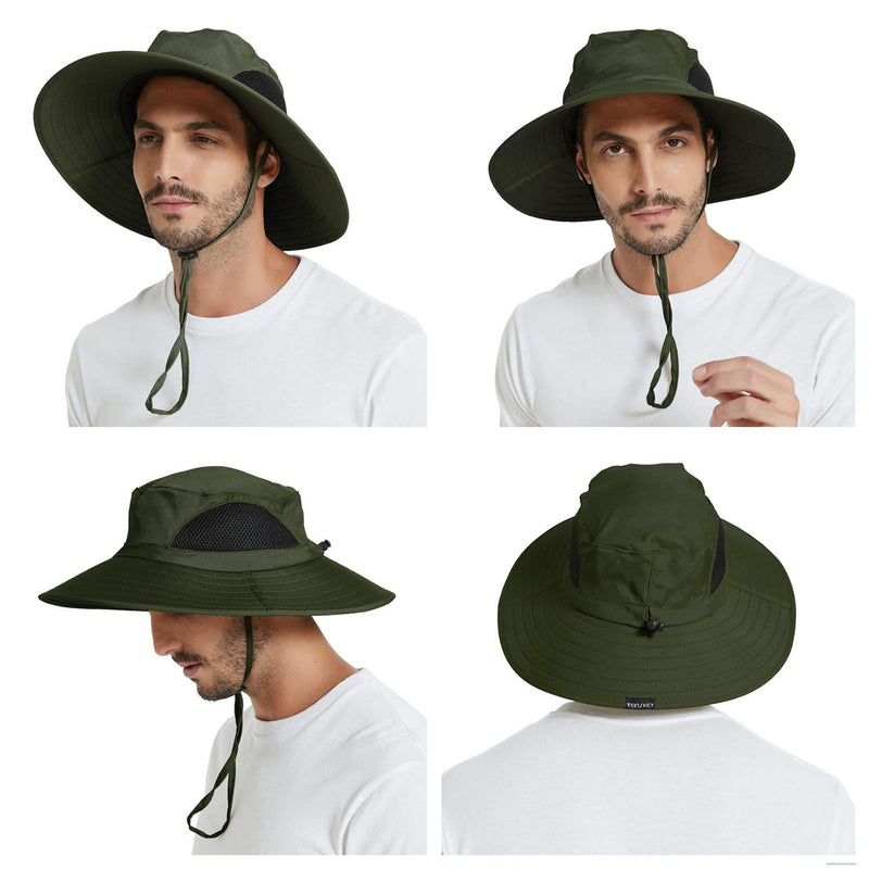 [Australia] - EINSKEY Sun Hat for Men/Women, Sun Protection Wide Brim Bucket Hat Waterproof Breathable Packable Boonie Hat for Fishing Army Green 