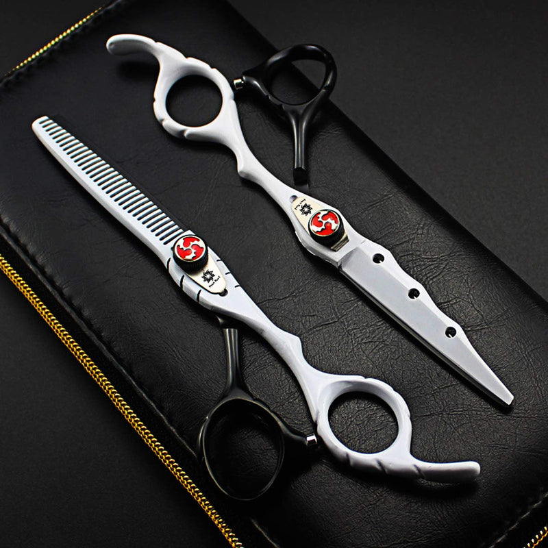 [Australia] - 6.0" Professional Hairdressing Cutting Shear Set - Salon Hair Thinning Scissor Kit for Barber - by Dream Reach (White) Black & White 