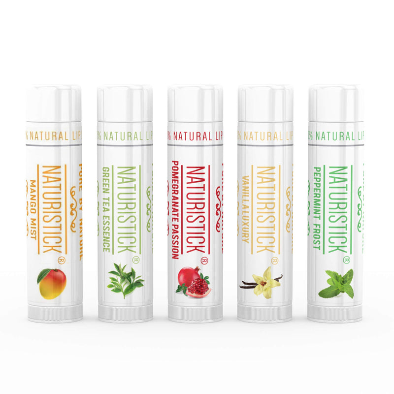 [Australia] - 5-Pack Lip Balm Gift Set by Naturistick. Assorted Flavors. 100% Natural Ingredients. Best Beeswax Chapsticks for Dry, Chapped Lips. Made in USA for Men, Women and Children Variety 5 Count (Pack of 1) 
