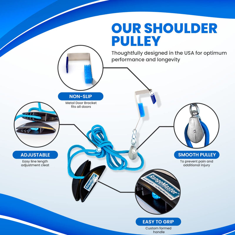 [Australia] - RangeMaster BlueRanger Shoulder Pulley with Patient Guide │ Aids Recovery and Rehabilitation │ Helps Enhance Pain Free Range of Motion │ Adjustable, Metal Bracket Door Attachment Blue 