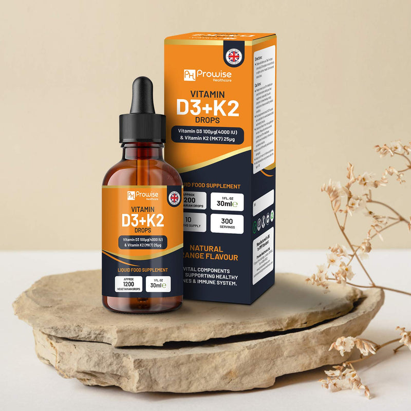 [Australia] - Vitamin D3 4000iu + K2 MK7 25�g I Orange Liquid Drops I High Strength 4000iu D3 + 25�g K2-30ml Bottle I Fast Absorption I 1200 Vegetarian Drops - Made in UK by Prowise Healthcare 
