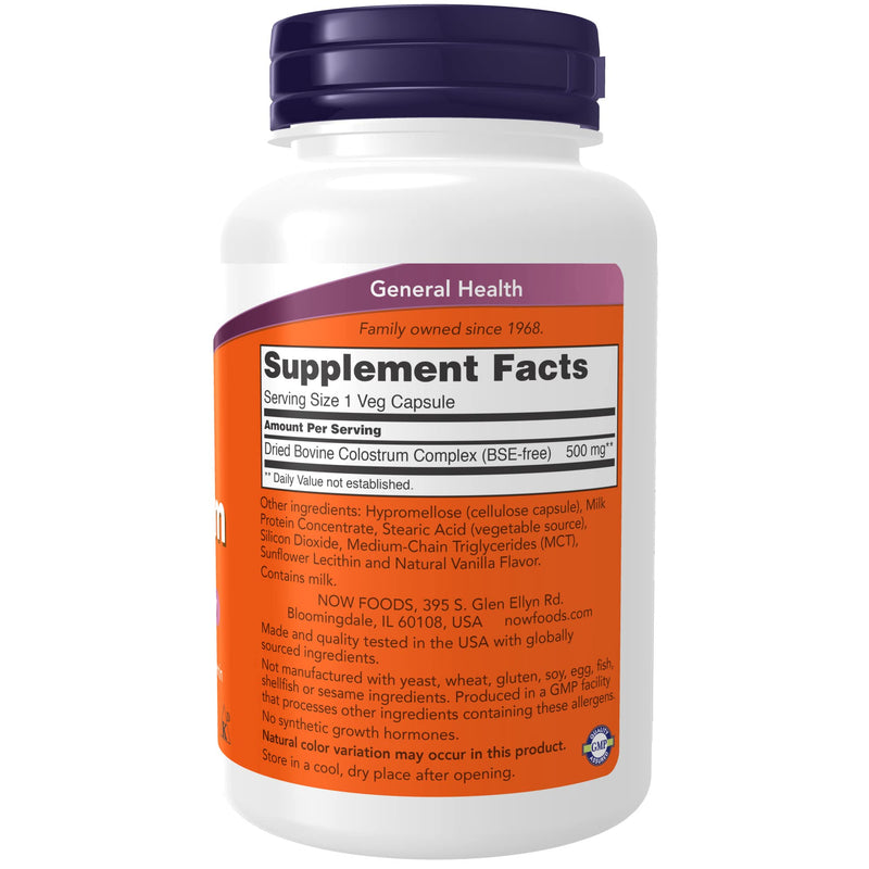 [Australia] - NOW Supplements, Colostrum 500 mg, Naturally occurring Immunoglobulins and Lactoferrin, 120 Veg Capsules 