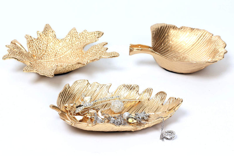 [Australia] - SHANA Metal Jewelry Dish, Small Golden Leaf Shaped Ring Holder, Earrings Storage Box, Hair Pin Tray, Trinket Dish Vanity Tray for Dresser Christmas Birthday Wedding Gifts (Elm leaf) Elm leaf 