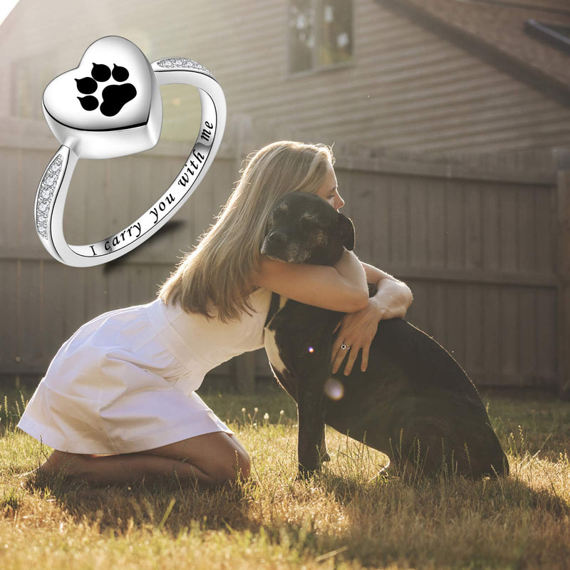 [Australia] - Fookduoduo Pawprint Cremation Urn Ring for Ashes 925 Sterling Silver Keepsake Memorial Jewelry Dog Cat Lovers Urn Finger Ring for Women 8 