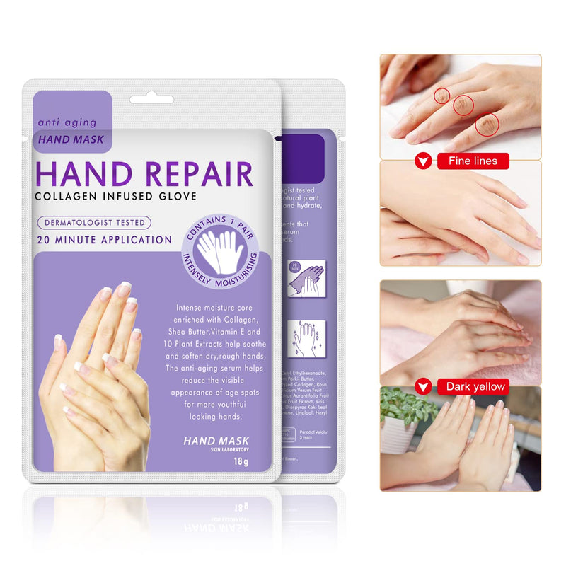 [Australia] - 3 Pairs Hands Moisturizing Gloves, Hand Skin Repair Renew Mask w/Infused Collagen, Vitamins Natural Plant Extracts for Dry, Aging, Cracked Hands Intense Skin Nutrition Hand Cream 6 Count (Pack of 1) 