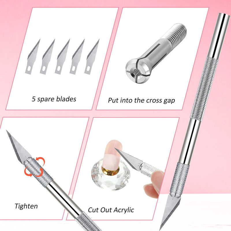 [Australia] - 12 Pieces French Nail Trimmer Smile Line Cutter Edge Manicure Stainless Steel French Tip Cutters DIY Plate Module with 2 Handles French Tip Cutting Knife and 5 Spare Blade for Acrylic Nail (Silver) Silver 