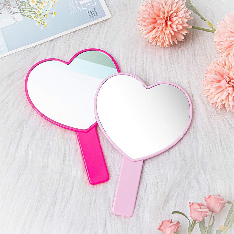 [Australia] - 2PCS Heart-Shaped Makeup Hand Mirror,Travel Handheld Mirror Portable Personal Cosmetic Mirror with Handle(Pink and Rose red) 