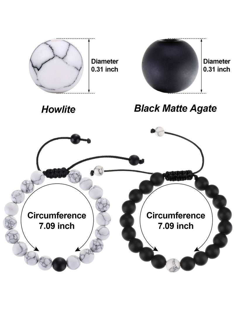 [Australia] - BBTO Howlite Bracelet Black Matte Agate Bracelet Couples Bracelet Distance Bracelet Energy Beads Bracelet for Valentine's Day Present 