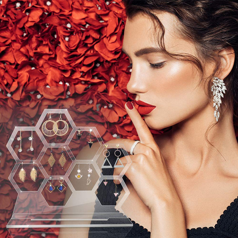 [Australia] - Earring Holder, Honeycomb Jewelry Organizer and Earring Display Stand, Earrings Holder Organizer Jewelry Storage Rack - Clear 