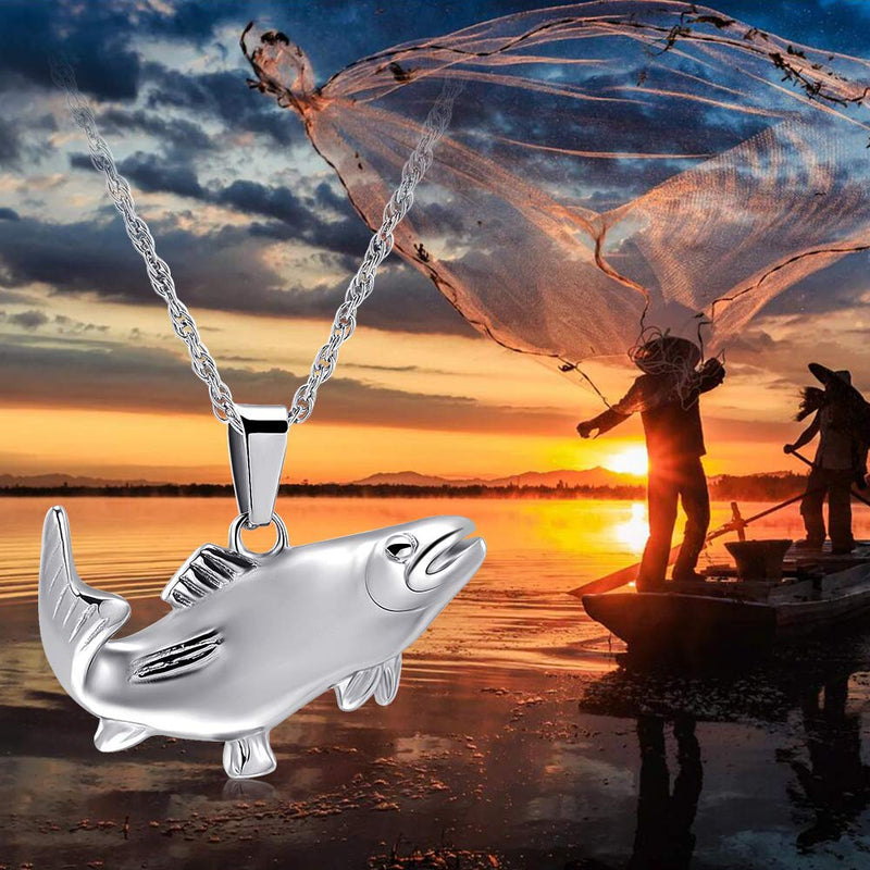 [Australia] - shajwo Cremation Fish Urn Necklace Jewelry for Women Men Keepsake Pendant Memorial Necklace Ash Holder Silver 