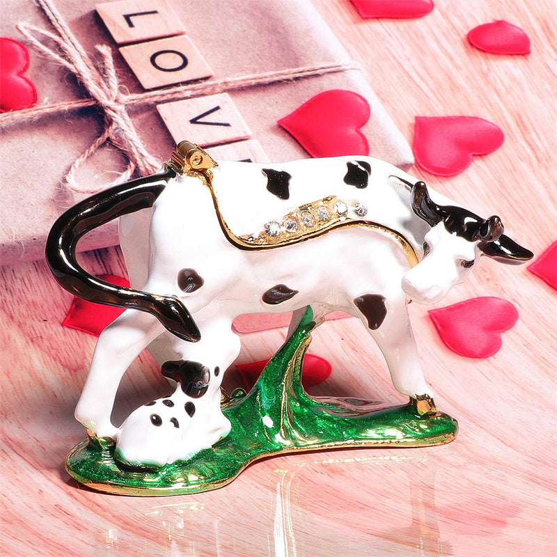 [Australia] - Waltz&F Mother Cow and Calf Jeweled Trinket Box Hinged Hand-Painted Ring Holder Home Decoration 