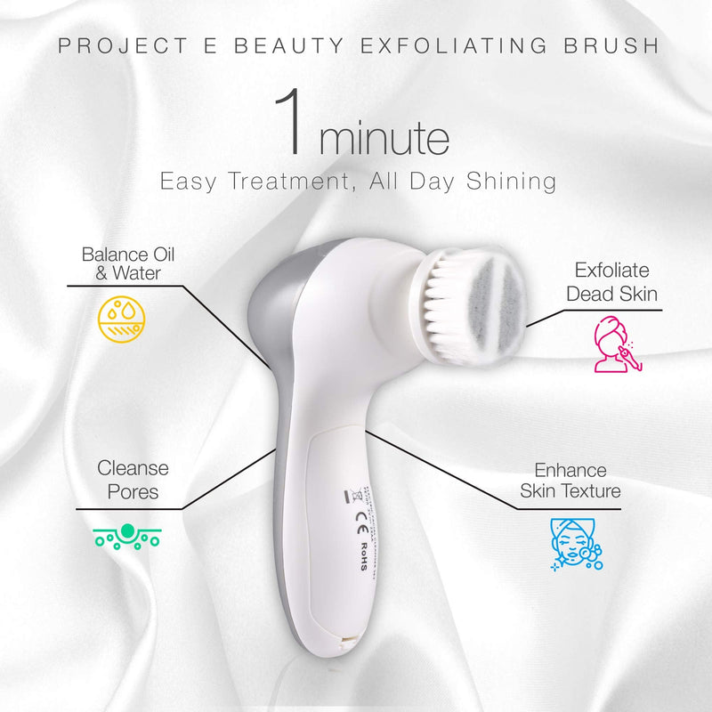 [Australia] - Project E Beauty Electric Facial Cleanser Set | 360¬∞ Rotating Deep Cleansing Beauty Brush Battery Powered Portable Face Cleanser Set with 3 Peeling Exfoliating Brush Head 