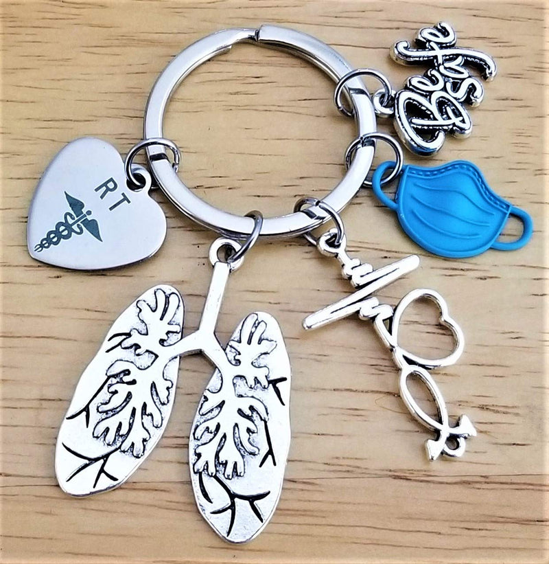 [Australia] - RT Respiratory Therapist Keychain RT Keychain Respiratory Therapy Gift Lung Keychain Lung Specialist Stethoscope Anatomical Lung Breathe EKG ECG Electrocardiogram Heartbeat Pulmonary Respiratory Care Lung Disease Be Safe Keyring Key Chain 