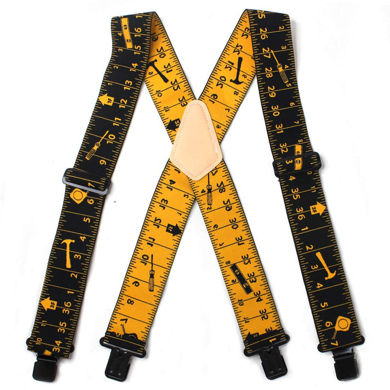 [Australia] - Melo Tough Men's Suspenders Fully Elastic 2 inch Wide X back Heavy Duty Tradesperson's Pants Suspender with Leather Patch Black Rule 