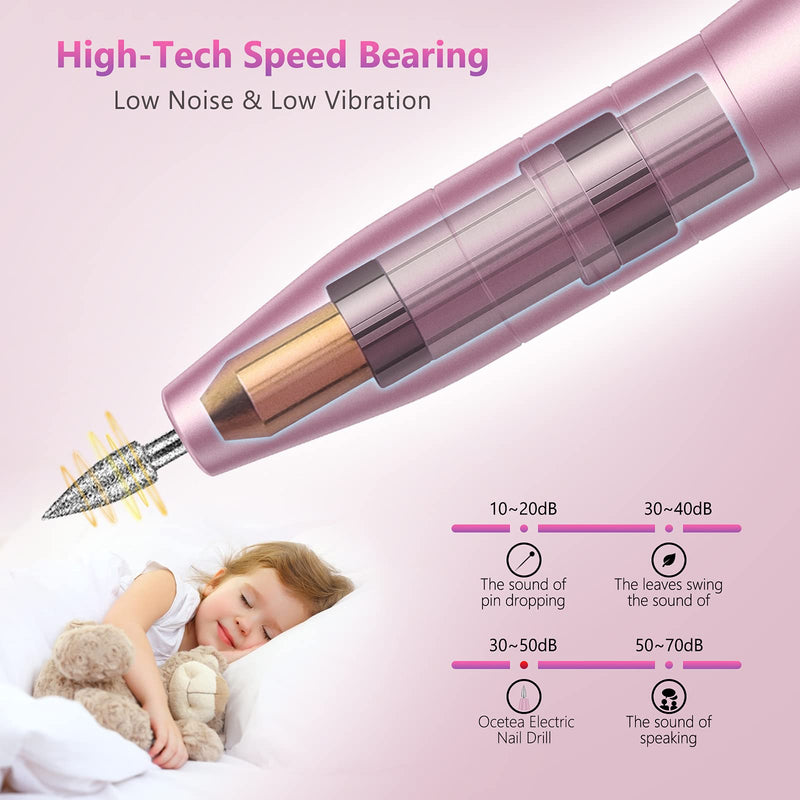 [Australia] - Ocetea Nail Drill Machine Professional Electric Nail File Kit Nail Filer Electric Portable Efile Nail Drill for Acrylic and Gel Nails, DIY Manicure Pedicure Polishing Shaping Gel Removal Tool, Pink 