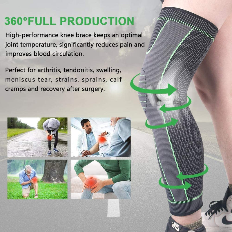 [Australia] - Beister 1 Pair Full Leg Compression Sleeves for Women & Men, Extra Long Leg & Calf Braces Knee Sleeve for Basketball, Football, Running, Working Out, Arthritis Green M 