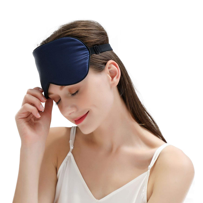 [Australia] - ZIMASILK 100% Natural Silk Eye Mask Blindfold, Adjustable Strap Super-Smooth Soft Sleep Eye Mask for Sleeping with Bag(Navy Blue) Navy Blue 