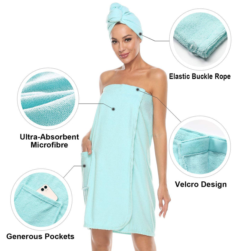 [Australia] - Orrpally Women Bath Wrap Spa Towel & Hair Towel Terry Cloth Towel Wrap Adjustable Bathrobe Blue Small-Medium 