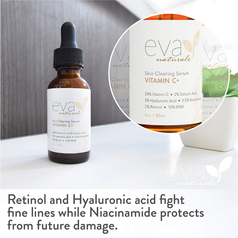 [Australia] - Eva Naturals Vitamin C Serum Plus 2% Retinol, 3.5% Niacinamide, 5% Hyaluronic Acid, 2% Salicylic Acid, 10% MSM, 20% Vitamin C - Skin Clearing Serum - Anti-Aging Skin Repair, Face Serum (1 oz) 1 Ounce (Pack of 1) 