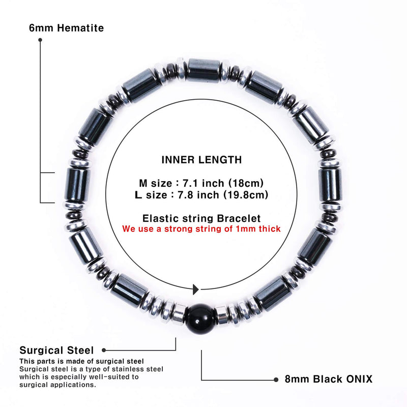 [Australia] - JBANS Hematite 486 Healing Stones Beaded Stretch Bracelet 2 Size for Men. Good Luck Therapy Bracelets. Strong Elastic Sring 18.0 Centimeters 