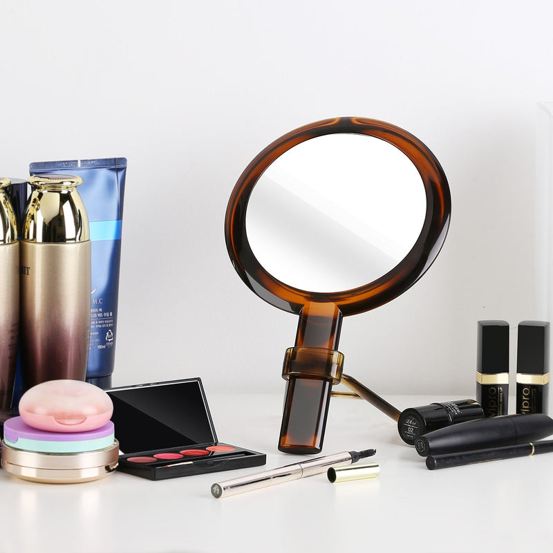 [Australia] - Beautifive Hand Mirror, Hand Held Mirrors with Adjustable Handle，1x/7x Magnifying Double Sided Handheld Makeup Mirror with Stand for Vanity Beauty Travel Table Shaving Bathroom Amber Color 1X/7X 