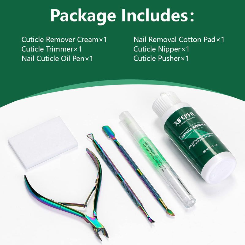 [Australia] - XIFEPFR Cuticle Remover Kit - Cuticle Remover Cream & Cuticle Oil Pen for Soften Moisturize, Cuticle Trimmer, Cuticle Nipper, Cuticle Pusher and Nail Cotton Pads for Professional Manicure 