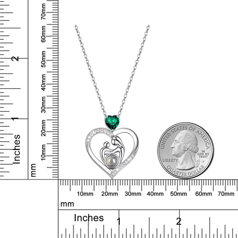 [Australia] - I Love You 100 Languages for Mom Birthday Gifts Green Emerald for Mother Pendant Grandma Mother Sterling Silver Mother and Child Necklace Gifts Mother Child I Love You 100 Languages Emerald Necklace 