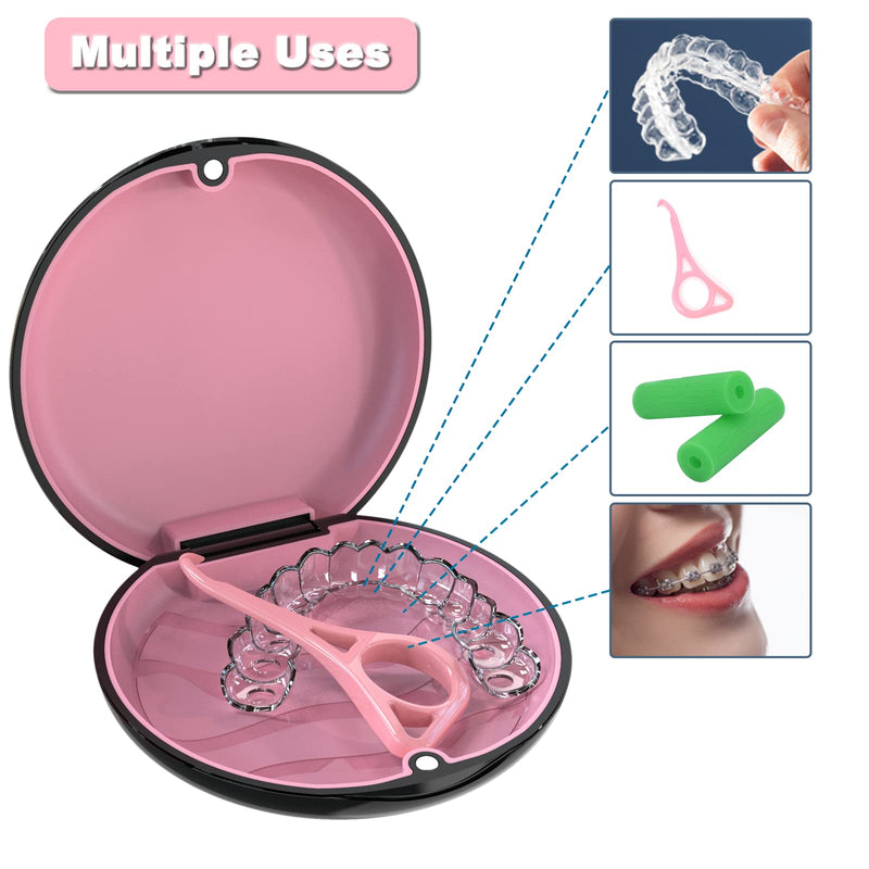 [Australia] - Retainer Case Orthodontic Dental Case: BVN Slim Braces Case, Mouth Guard Case, Denture Box, Teeth Aligner Case, Night Guard Case Container Storage Holder Black A. Schwarz Rosa 