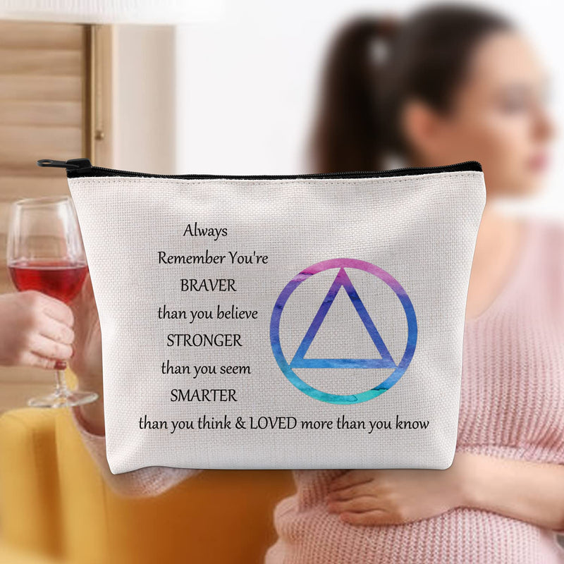 [Australia] - LEVLO Alcoholics Anonymous Recovery Cosmetic Make up Bag AA Recovery Gift Recovery AA You Are Braver Stronger Smarter Than You Think Makeup Zipper Pouch Bag For Women Girls (AA Bag) Aa Bag 