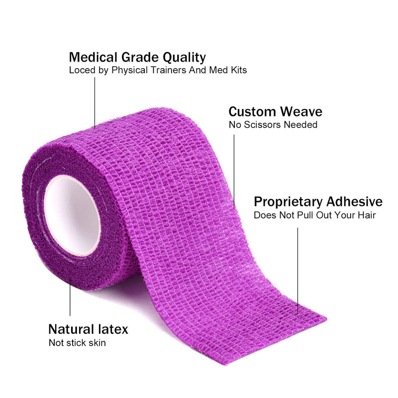 [Australia] - TOBWOLF 12PCS Self Adhesive Cohesive Bandage, 2"x5yd / 5cmx4.5m Elastic Cohesive Bandage Wrap Gauze, Breathable Medical First Aid Tape for Wrist, Ankle, Knee, Leg Sprains & Swelling - Purple 2x180 Inch (Pack of 12) 