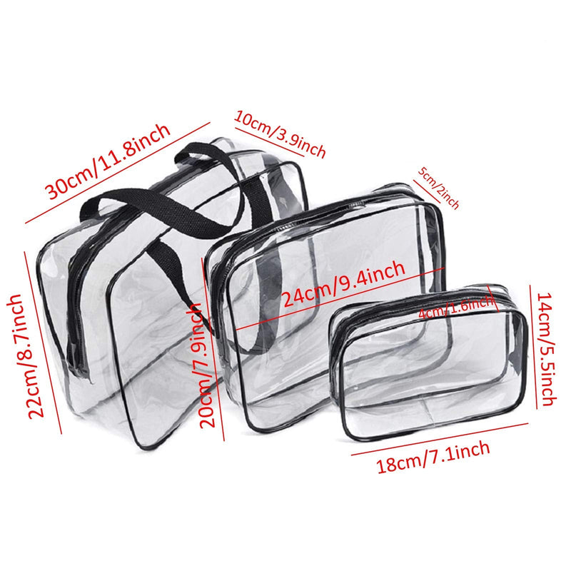 [Australia] - SUNTRADE Clear Cosmetic Bag, Travel Toiletry Bag Set with Zipper, PVC Make-up Pouch Handle Straps for Women MenÔºåSet of 3 