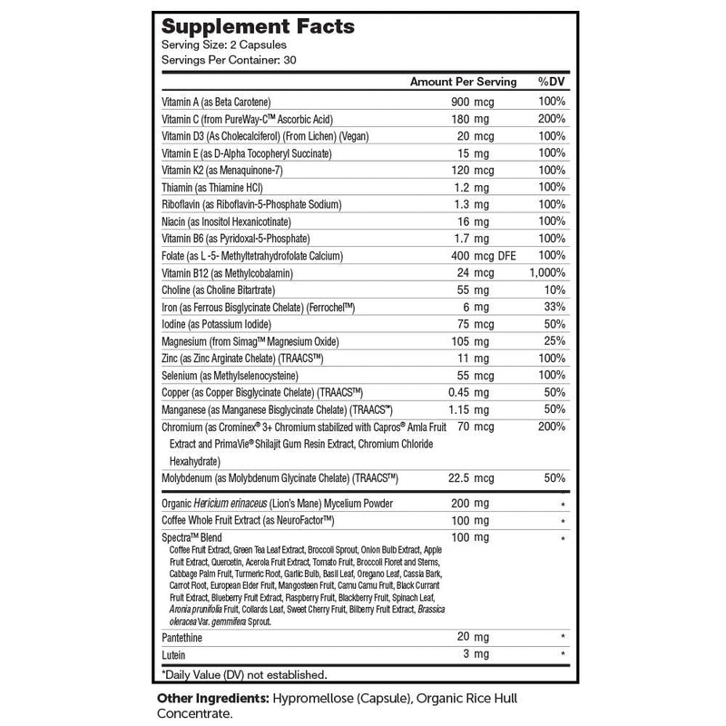 [Australia] - Multivitamin Brainfood, Daily Multivitamin +Memory and Focus Support, Multivitamin for Men and Women with Iron, Certified Kosher, 60 Capsules 