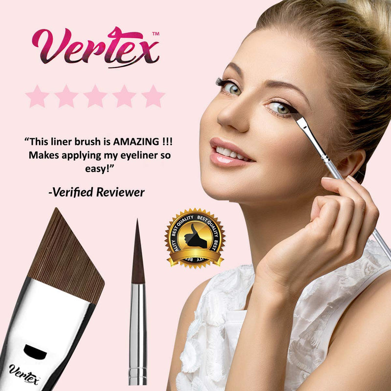 [Australia] - Vertex Beauty Angled Eyeliner Brush Slanted Small - Thin Winged Liner For Clean Lines | Apply Smooth Liquid Gel Liner For A Fine Wing | Application Of Flat Angle Edges Allows Precision Control To Achieve Sexy Cat Eyes 
