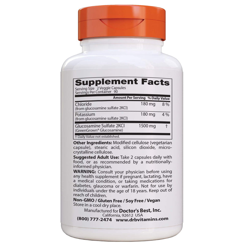 [Australia] - Doctor's Best Vegan Glucosamine Sulfate, Joint Support, Non-GMO, Vegan, Gluten Free, Soy Free, 750 mg 180 Veggie Caps 