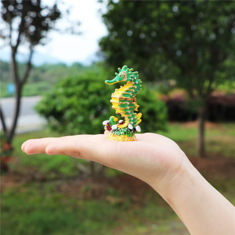 [Australia] - Waltz&F Mini Seahorse Trinket Box Hinged Hand-painted Animal Figurine Collectible Ring Holder 