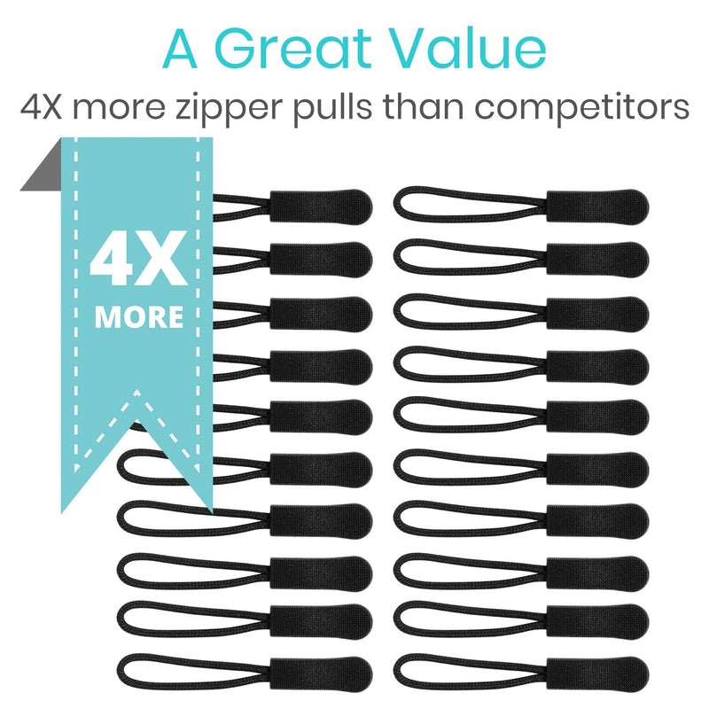 [Australia] - Vive Zipper Pulls Replacement (20 Pack) - Helper Grip Fix for Clothes, Shoes, Purse, Handbag, Luggage, Jacket, Backpack, Boot - Universal Easy Gripper Puller - Set of Plastic Repair Tabs Dexterity Aid Black 20 Pieces 