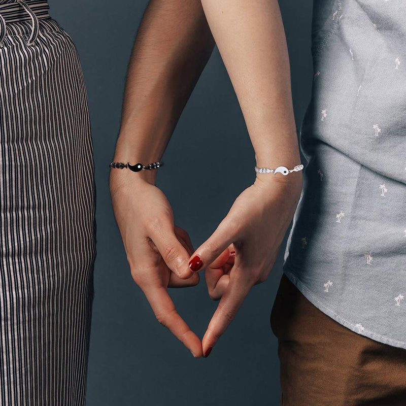 [Australia] - Myrnaist Men Women Yin Yang Couple Bracelet for 2 Adjustable Matching Distance Relationship Bracelets for Him and Her Yin Yang Pendant Necklace Set yinyang bracelet 