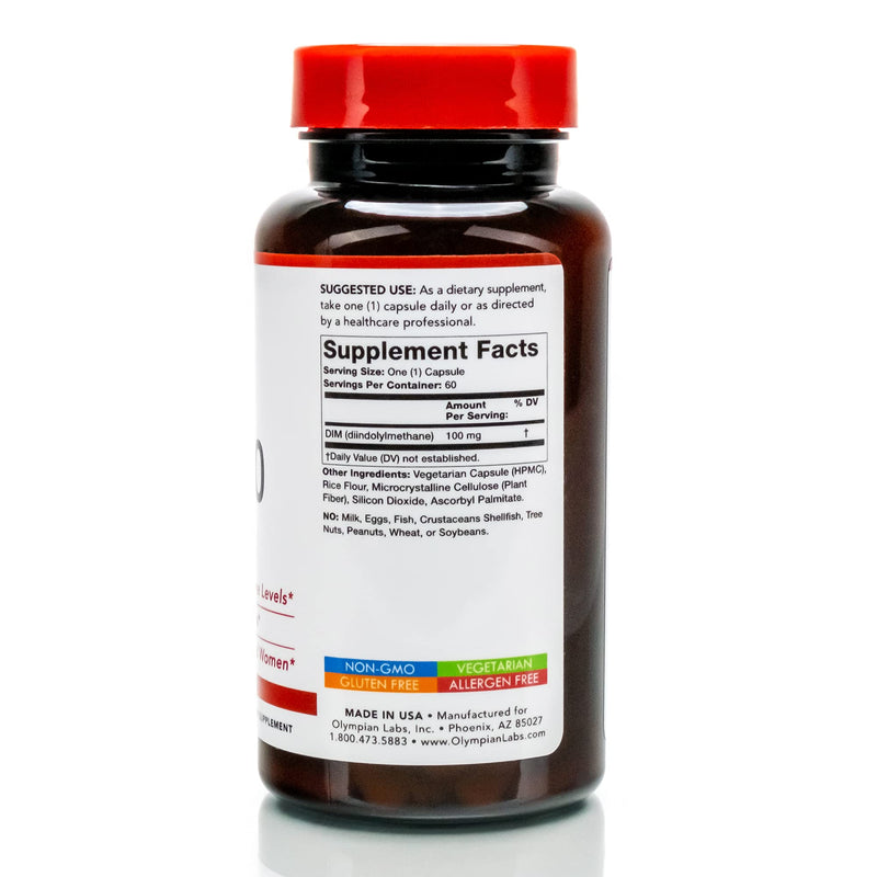 [Australia] - Olympian Labs DIM Supplement 100mg - DIM Diindolylmethane 60 Capsule Supply of DIM for Estrogen Balance, Hormone Menopause Relief, Acne Treatment, PCOS, Bodybuilding 100 MG, 60 Caps 