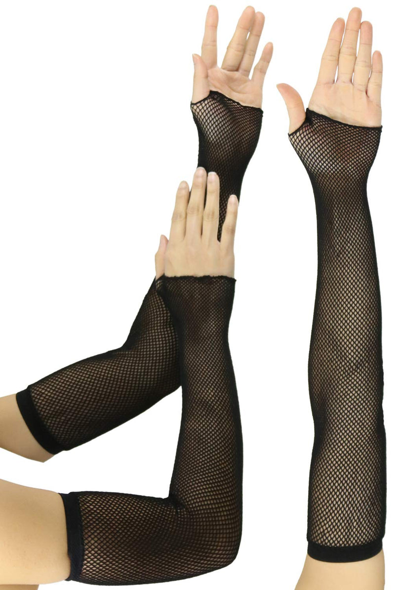 [Australia] - ToBeInStyle Women’s Long Arm Length Fishnet Fingerless Novelty Gloves One Size Regular Black 