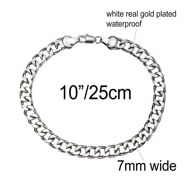 [Australia] - 18K Gold/White Gold Plated 7mm Cuban Link Chain Anklet for Women Men, Curb Chain Ankle Bracelet for Women Men 9 10 11 inches white-gold 11.0 Inches 