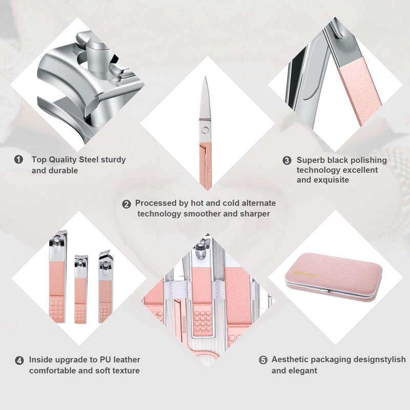 [Australia] - Manicure Set 10pcs Professional Nail Clippers Kit Pedicure Care Tools-Stainless Steel Grooming Tools for Travel (Pink) Pink 