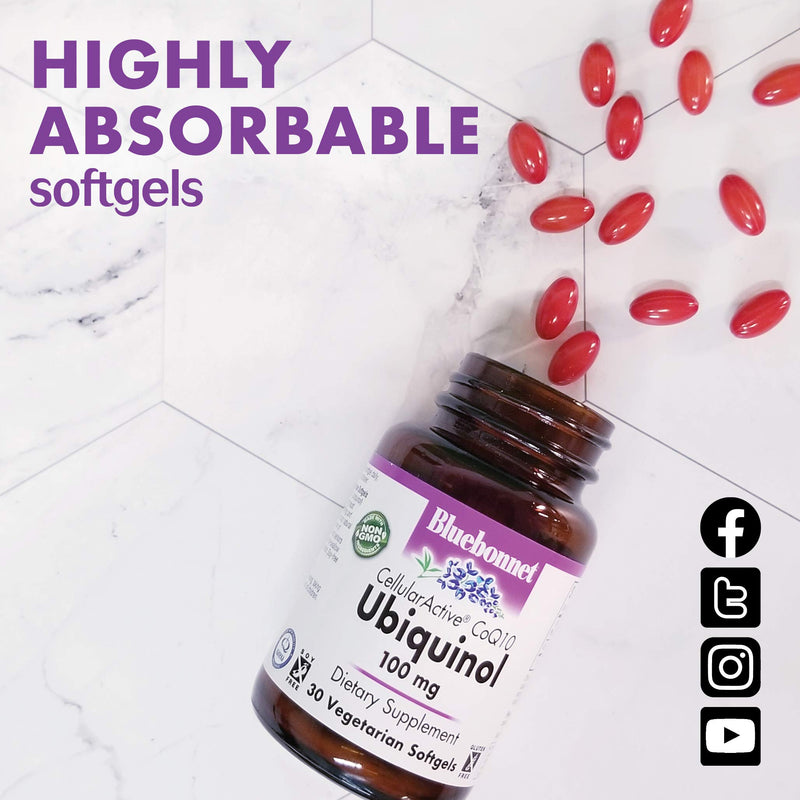 [Australia] - Bluebonnet Ccellular Active CoQ10 Ubiquinol Vegetarian Softgels, 100 mg, Maroon, 60 Count 