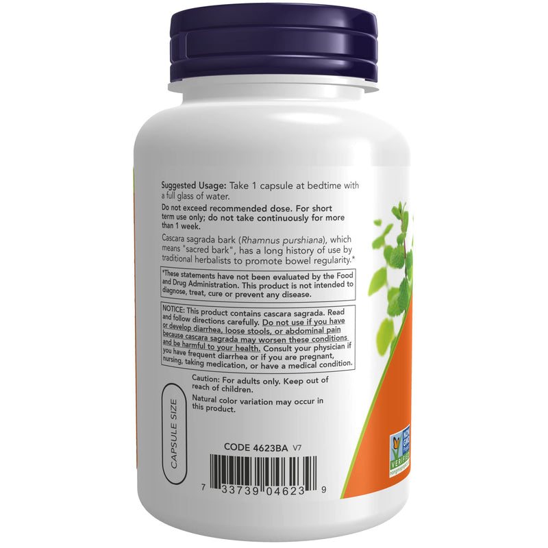 [Australia] - NOW Supplements, Cascara Sagrada (Rhamnus purshiana) 450 mg, Herbal Regularity*, 250 Veg Capsules 