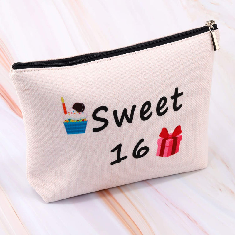 [Australia] - PXTIDY Sweet 16 Gift 16th Birthday Makeup Bag Now That I’m 16 Officially Know Anything Makeup Cosmetic Bags Sweet Sixteen Gift for 16 Years Old Girl (Beige) Beige 