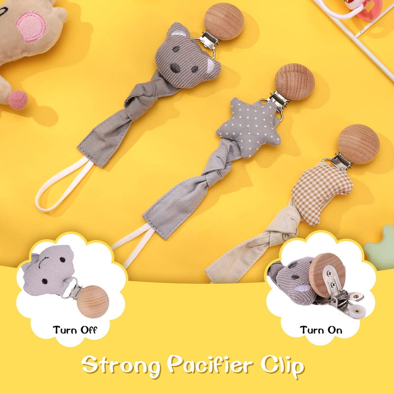 [Australia] - RosewineC 3 Pcs Dummy Clips,BPA Free Soother Pacifier Chain Holder Clips, Personalised Dummy Strap for Unisex Boys Girls Baby and Newborn(Brown+Grey) Brown+Grey 