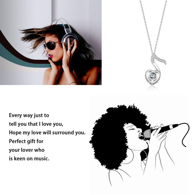 [Australia] - MAOFAED Music Gift Music Lover Gift 100 Languages Love Necklace for Girlfriend Wife Music Necklace 