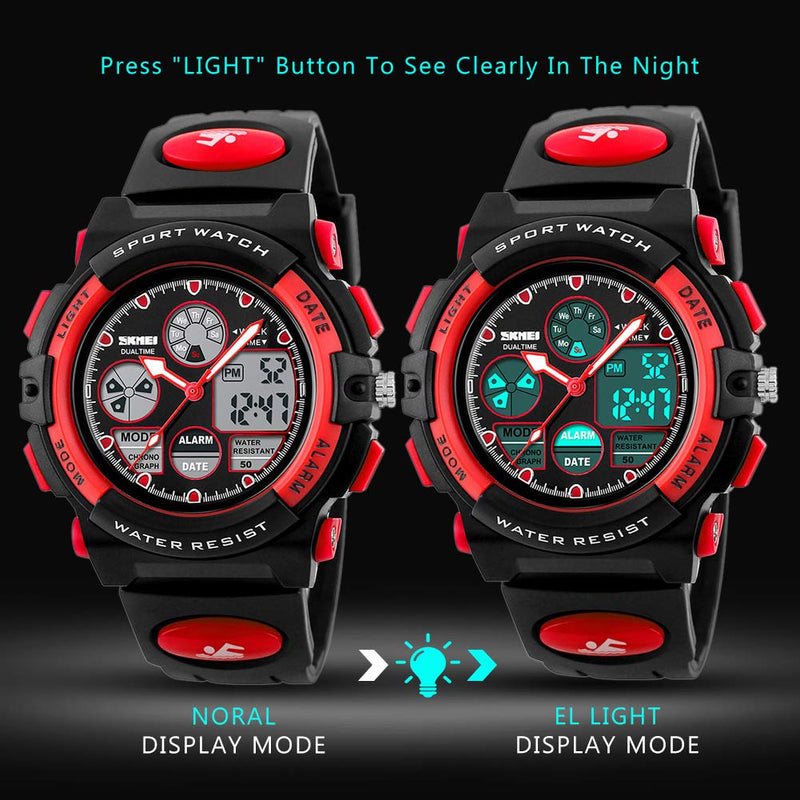 [Australia] - eYotto Kids Sports Watch Waterproof Boys Multi-Function Analog Digital Wristwatch LED Alarm Stopwatch Red 