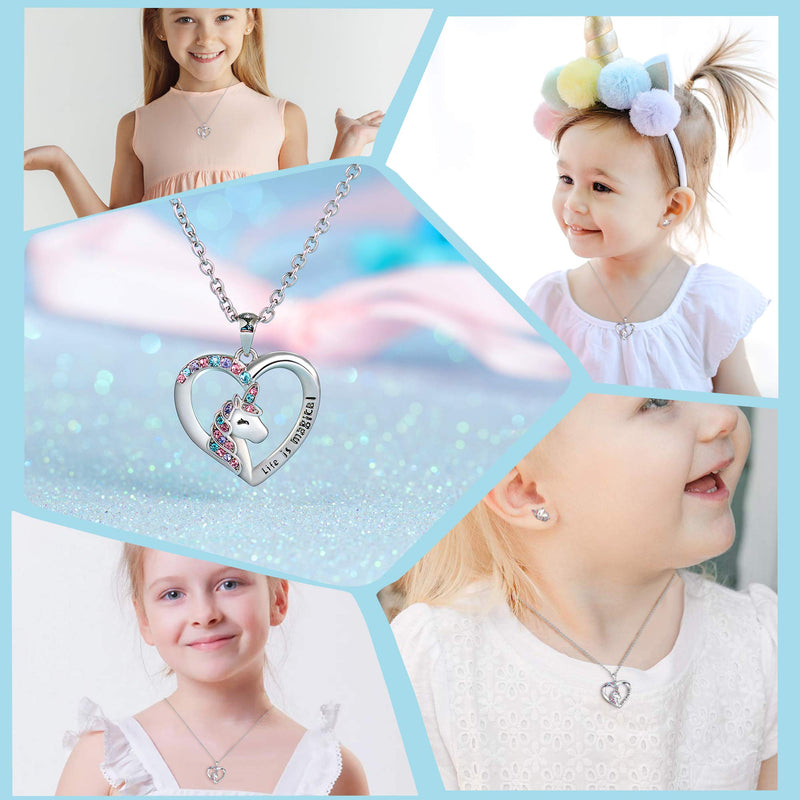 [Australia] - Shonyin Silver Unicorn Necklace/Hypoallergenic Earrings Valentine's Day Christmas Birthday Party Jewelry Gift for Girls Women a-life is magical necklace 